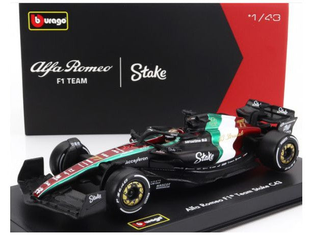 Alfa Romeo F1 Team Stake C43 #77 F1 Italian GP 2023 Valtteri Bottas - 1:43 Scale Model Car (w/Driver)-Bburago-Diecast Model Centre