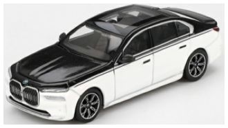 BMW I7 XDRIVE60 Alpine White/Black Sapphire (LHD) 1:64 Scale MINI GT Diecast Model-MINI GT-Diecast Model Centre
