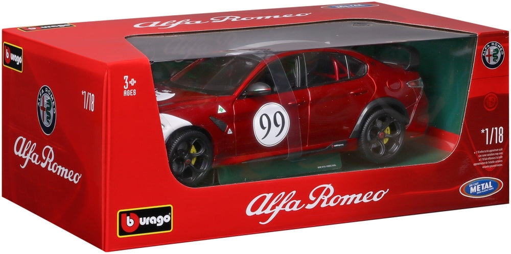 Alfa Romeo Giulia GTAm #99 Racing 2020 Red/White/Black 1:18 Scale Diecast Car – Bburago