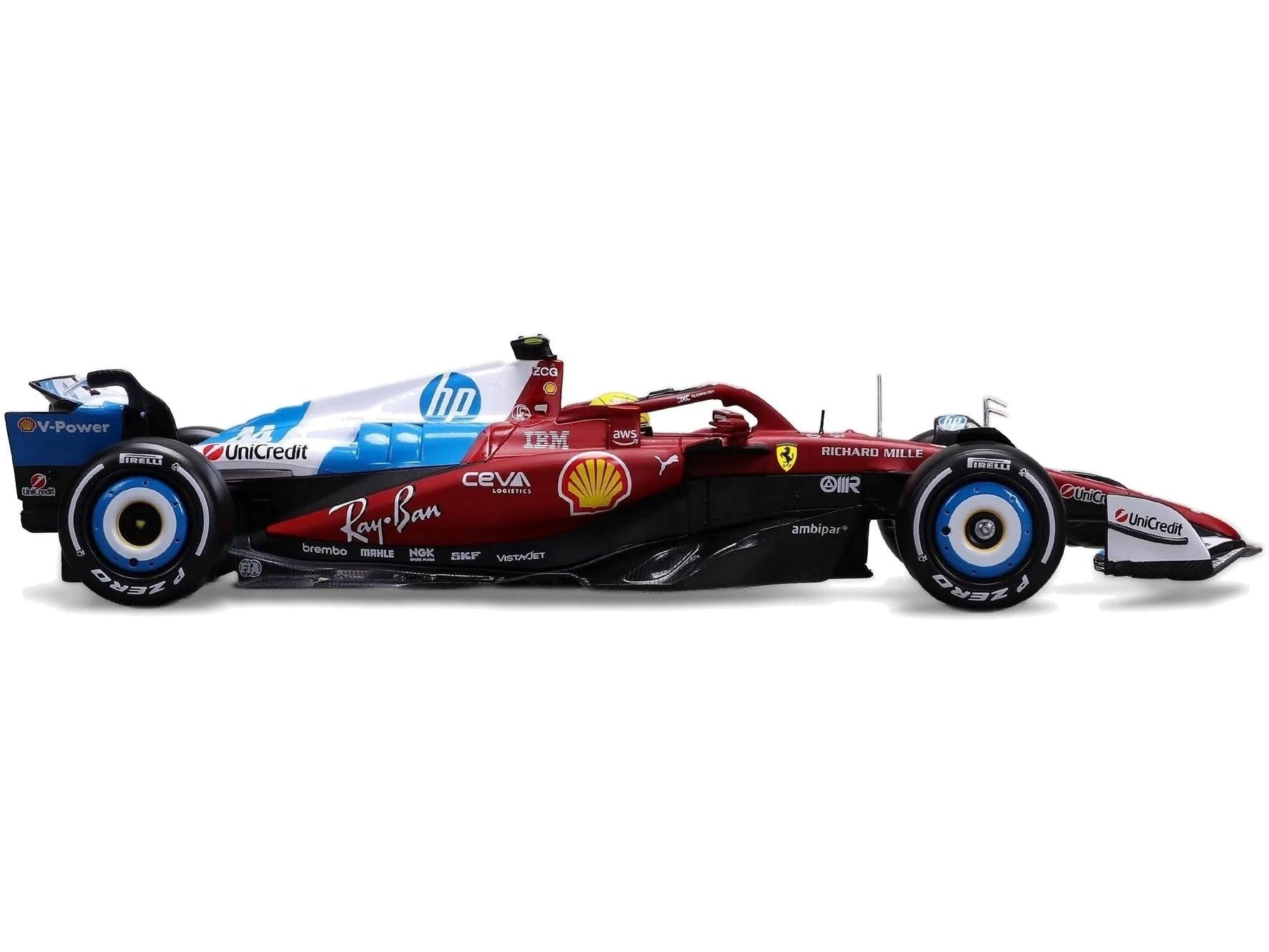 Ferrari SF-25 F1 GP de Miami 2025 con casco #44 Lewis Hamilton Coche de metal fundido a escala 1:24 Bburago