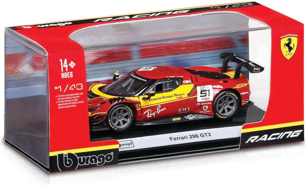 Ferrari Racing 296 GT3 Coche a Escala 1:43 Bburago de Metal Fundido a Presión