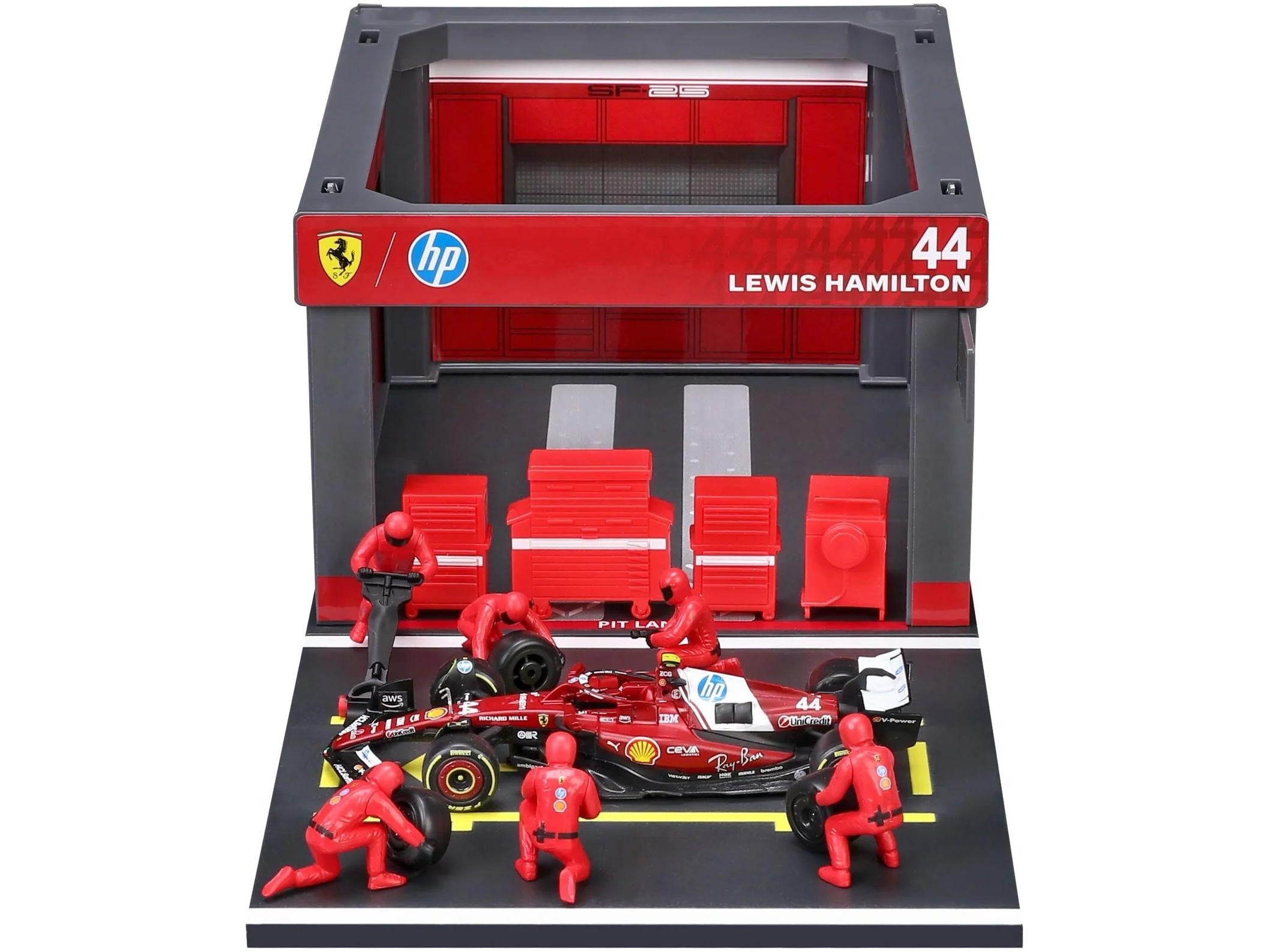 Ferrari SF-25 F1 2025 Lewis Hamilton Pit Pass 1:43 Scale Bburago Diorama