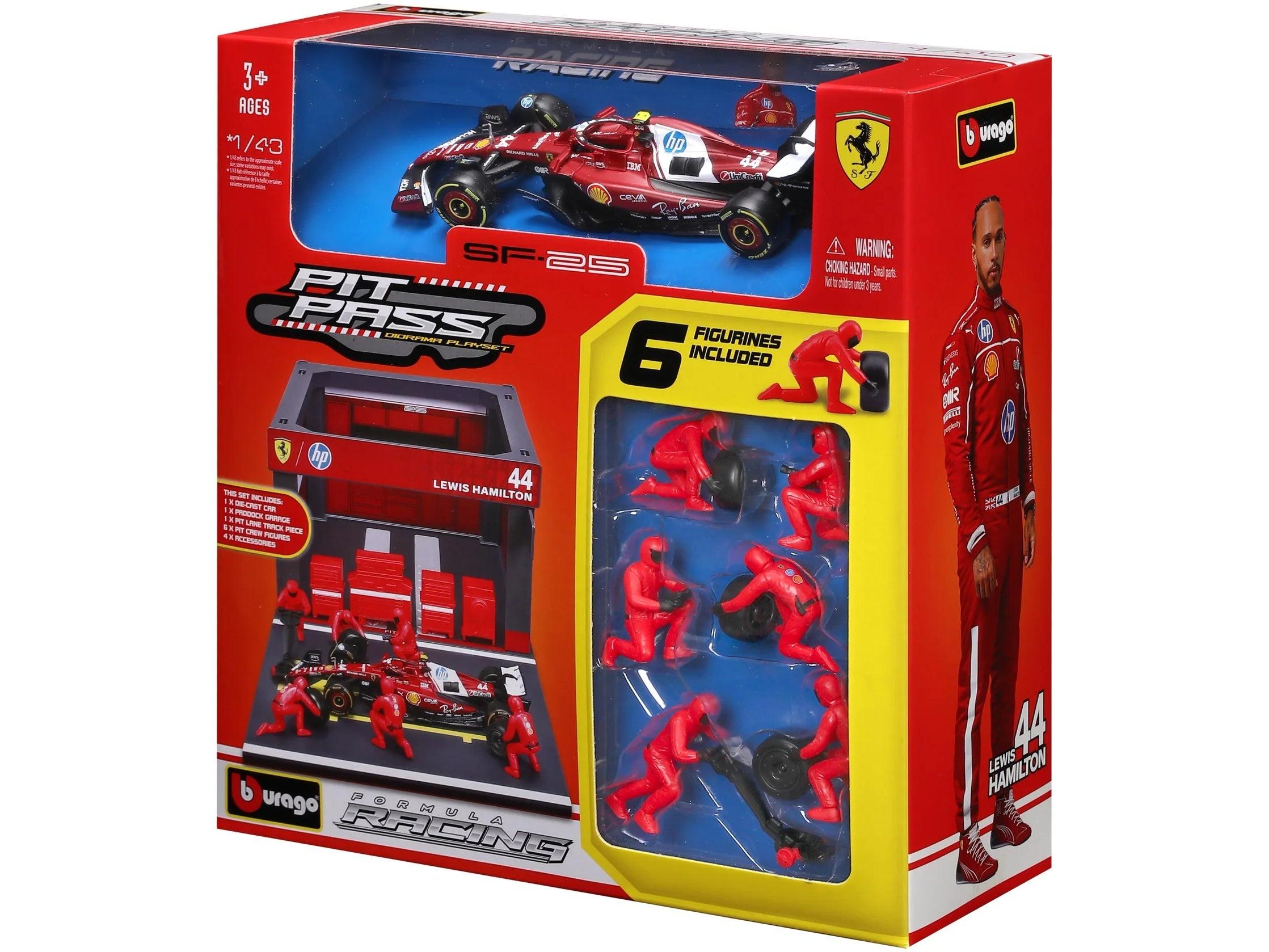 Ferrari SF-25 F1 2025 Lewis Hamilton Pit Pass 1:43 Scale Bburago Diorama