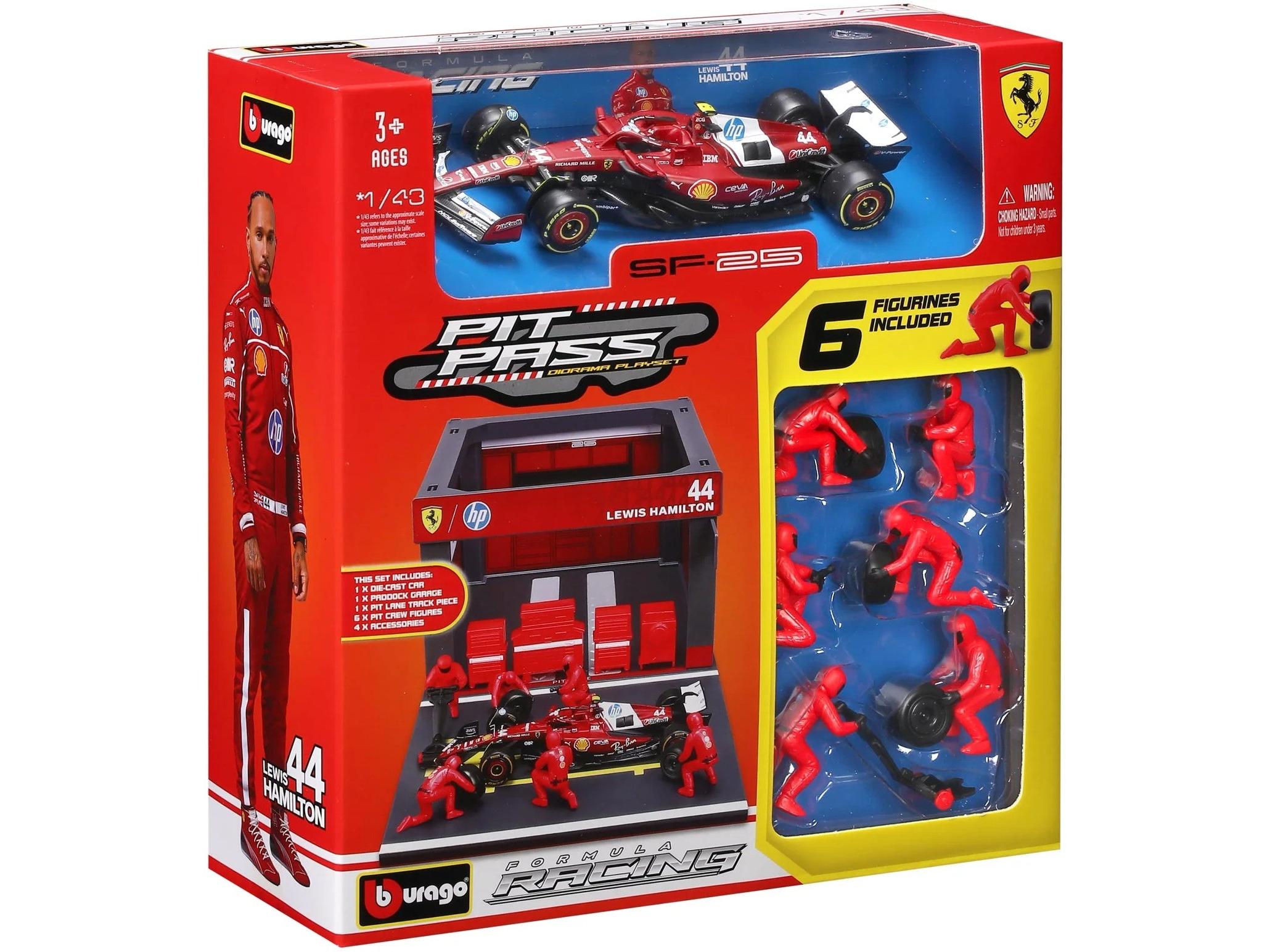 Ferrari SF-25 F1 2025 Lewis Hamilton Pit Pass 1:43 Scale Bburago Diorama
