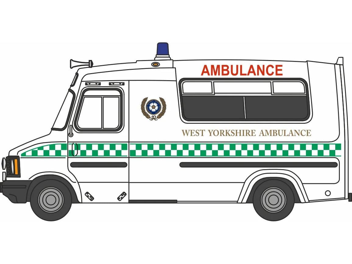 Bedford CF Hanlon Ambulance West Yorkshire Ambulance Service 1:76 Scale Diecast – Oxford Diecast-Oxford Diecast-Diecast Model Centre