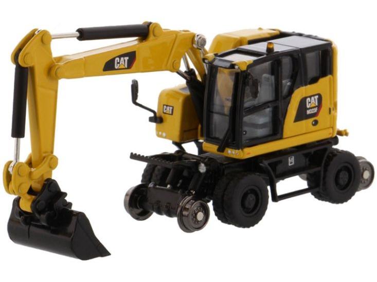 CAT M323F Railroad Wheeled Excavator Safety Yellow 1:87 Scale Diecast Masters Model