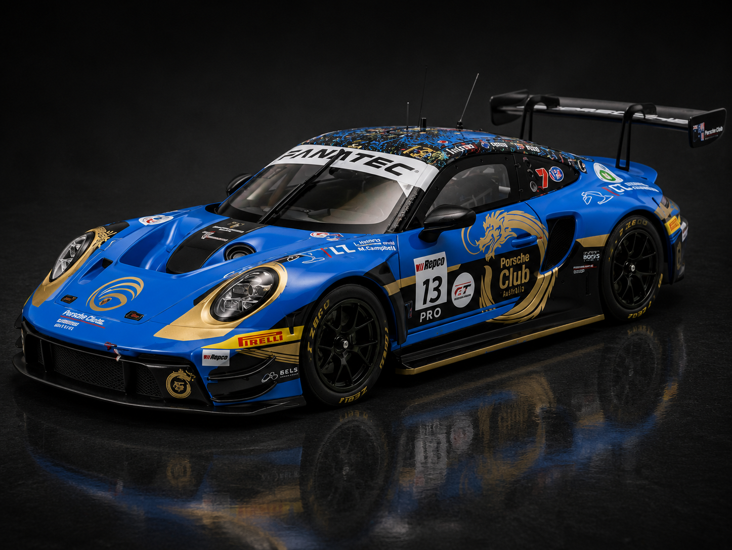 Porsche 911 GT3 R #13 4th 12h Bathurst 2024 Phantom Global Racing Buus/Eriksson 1:18 Scale IXO Diecast Model Car