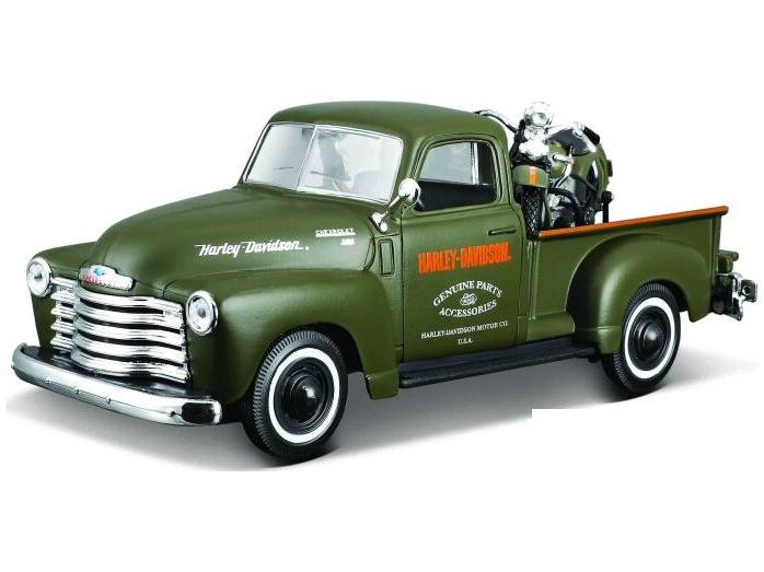 Chevrolet 3100 1950 Green + Harley-Davidson EL Knucklehead 1:24