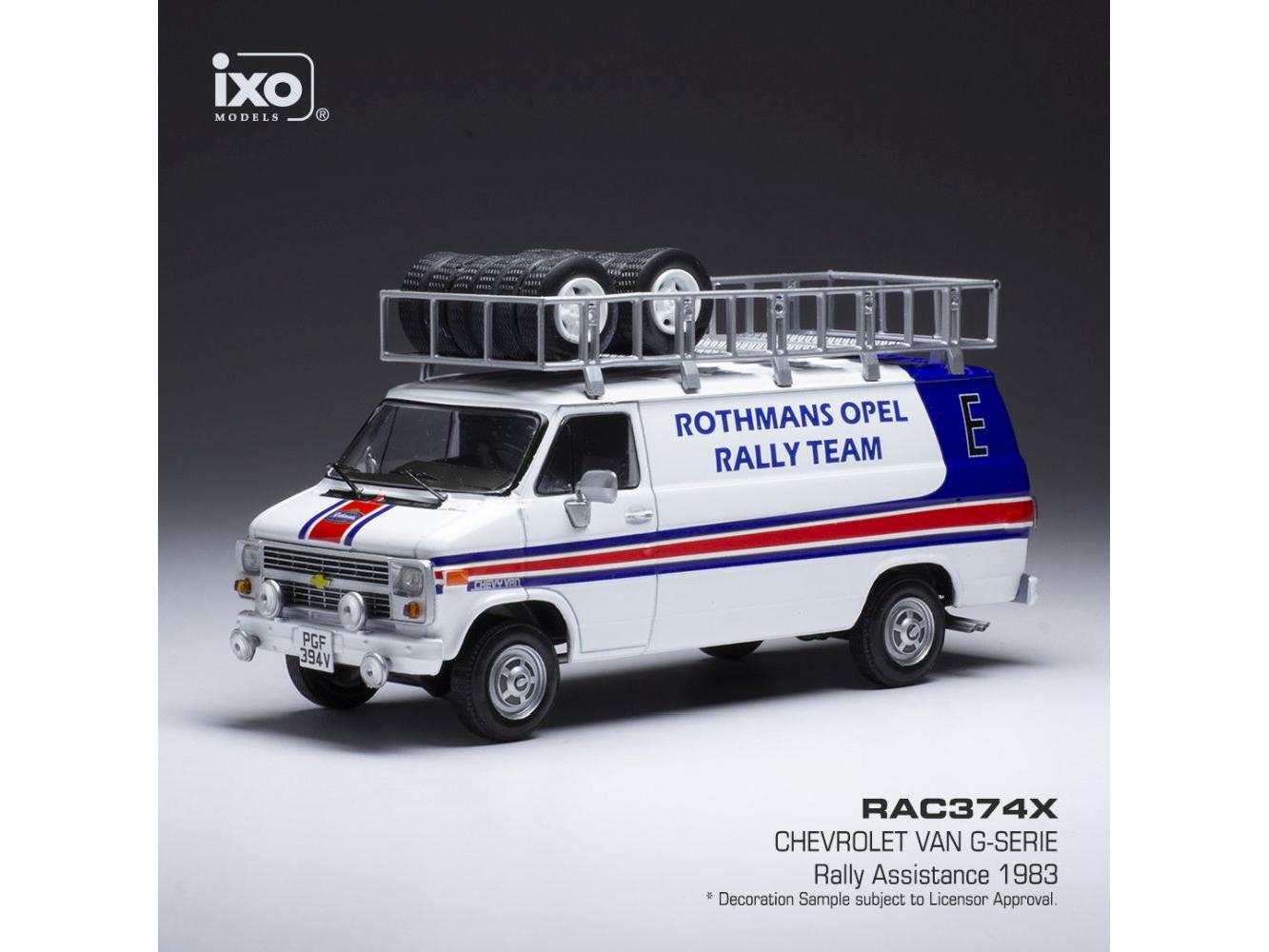 Chevrolet G-Series Van Rothmans Opel Rally 1983 Assistance w/Roof Rack/Wheels 1:43 Scale IXO Diecast Model Car-IXO-Diecast Model Centre