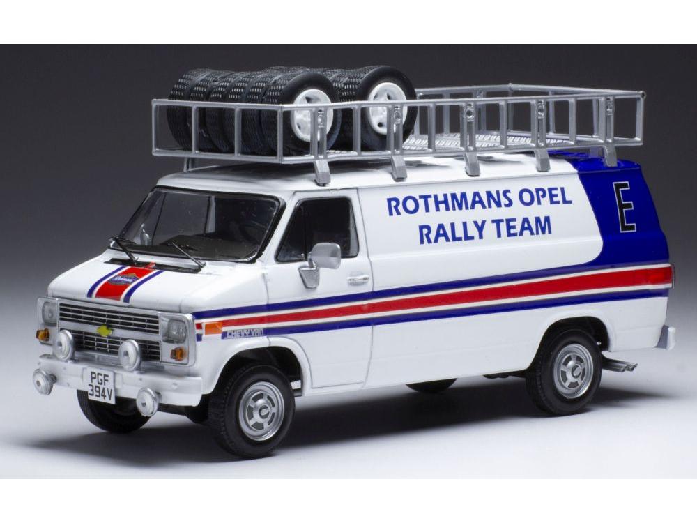 Chevrolet G-Series Van Rothmans Opel Rally 1983 Assistance w/Roof Rack/Wheels 1:43 Scale IXO Diecast Model Car-IXO-Diecast Model Centre