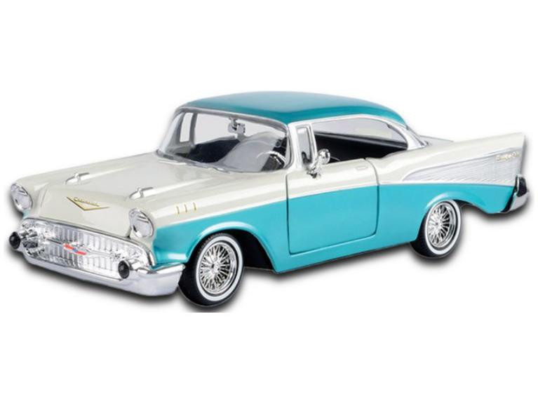 Chevy Bel Air Coupe 1957 Turquoise/White 'Get Low' 1:24 Scale Diecast Car – Motormax-Motormax-Diecast Model Centre