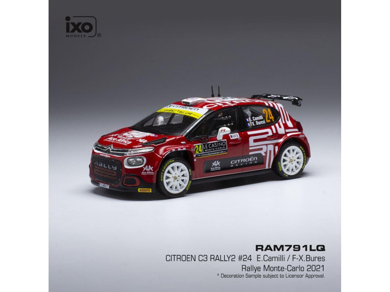 Citroen C3 Rally2 #24 Rally Monte Carlo 2021 E.Camilli/F-X.Buresi 1:43 Scale IXO Diecast Model Car-IXO-Diecast Model Centre