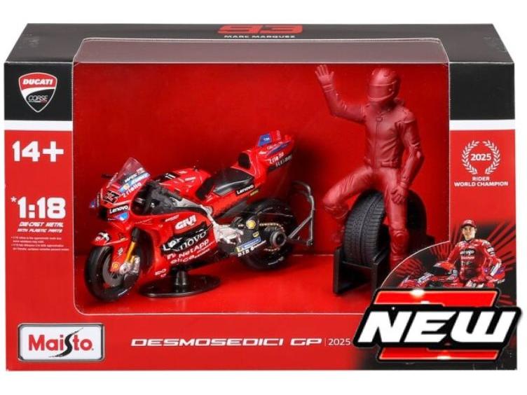 Ducati Desmosedici GP25 Ducati Lenovo Team MotoGP 2025 #93 Marc Marquez w/Figure 1:18 Scale Maisto Diecast Model Motorcycle-Maisto-Diecast Model Centre