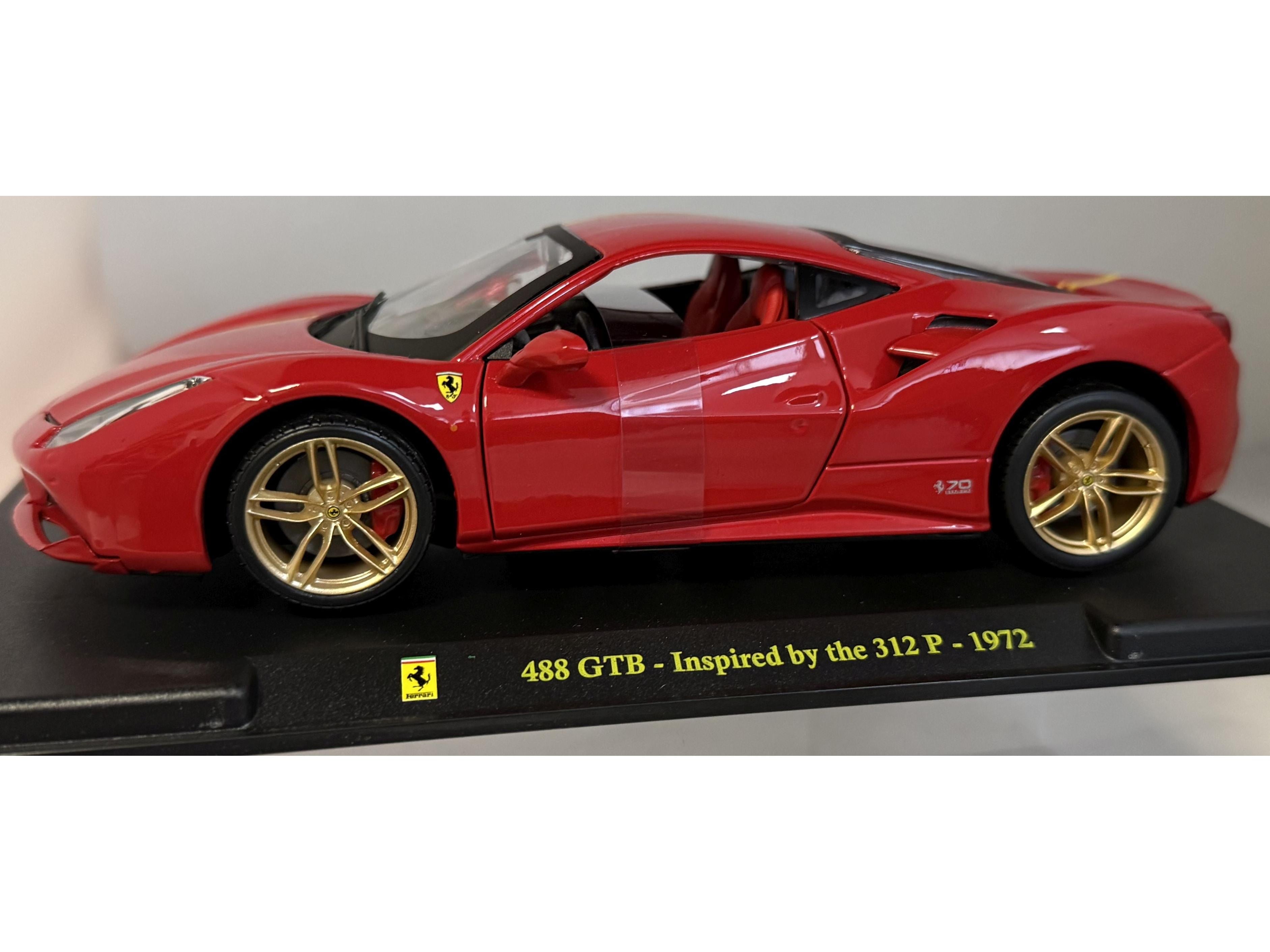 Ferrari 488 GTB Red Inspired by 1972 312P 1:24 Scale Unbranded Diecast Model Car-Unbranded-Diecast Model Centre