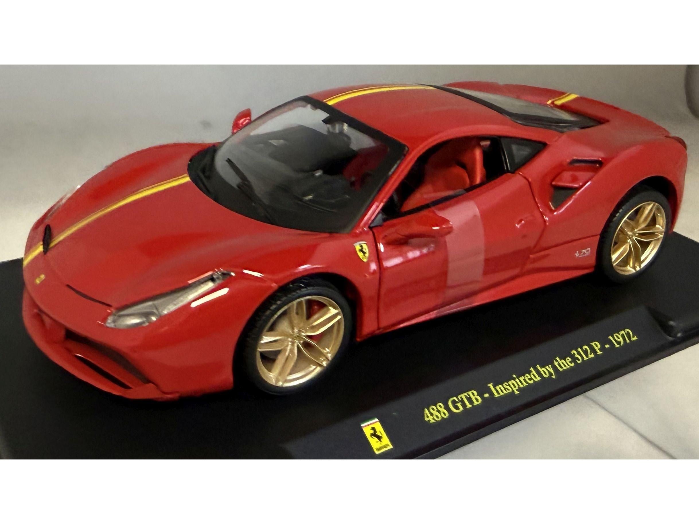 Ferrari 488 GTB Red Inspired by 1972 312P 1:24 Scale Unbranded Diecast Model Car-Unbranded-Diecast Model Centre