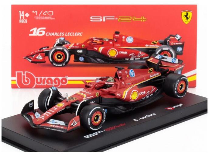 Ferrari SF-24 #16 Charles Leclerc Winner F1 Italian GP 2024 Monza 1:43 Scale Bburago Diecast Model (w/helmet)