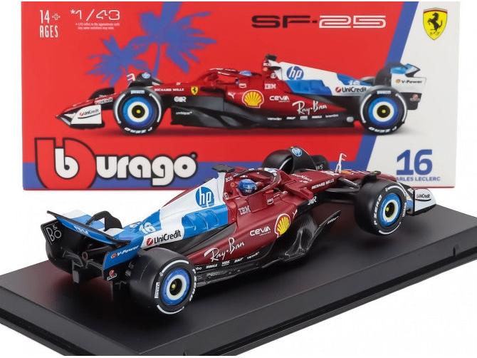 Ferrari SF-25 F1 Miami GP 2025 #16 Charles Leclerc w/Driver + Case 1:43 Scale Diecast Model Car – Bburago-Bburago-Diecast Model Centre