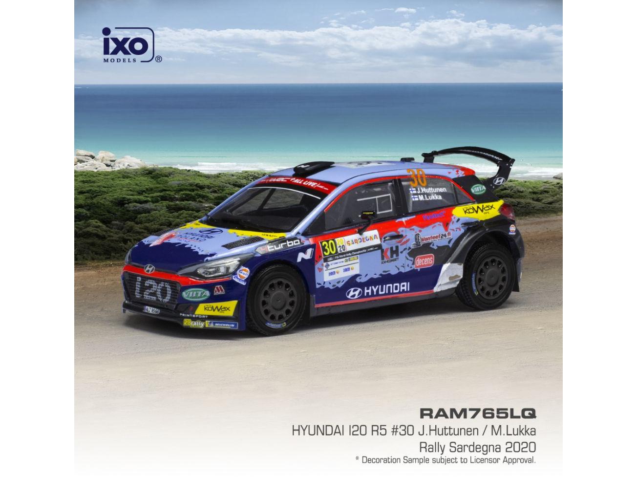 Hyundai i2 R5 #30 WRC Rallye Sardinien 2020 J.Huttunen/M.Lukka 1:43 Scale IXO Diecast Model Car-IXO-Diecast Model Centre