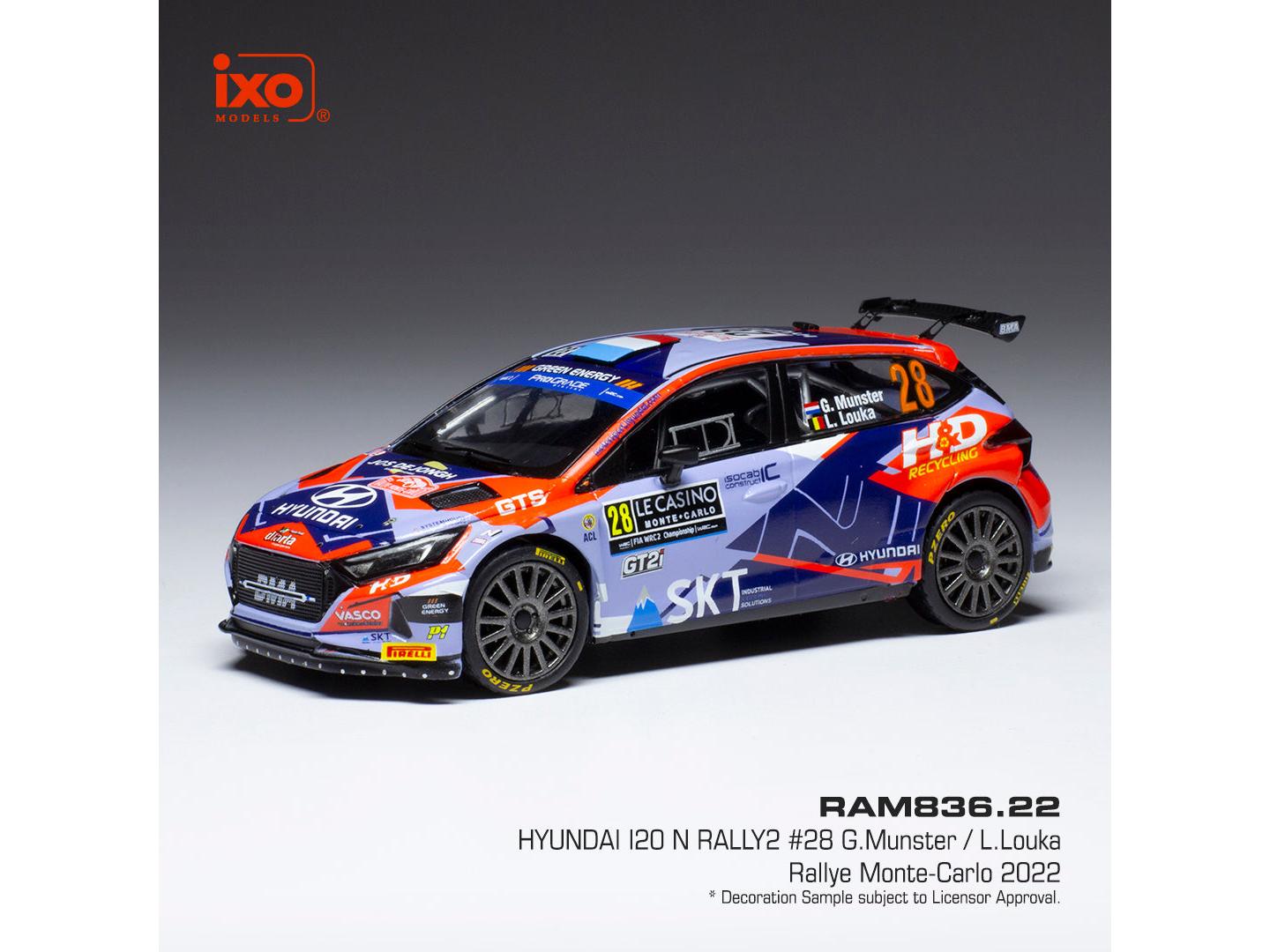 Hyundai i20 N Rally1 #28 WRC Rally Monte Carlo 2022 G.Munster/L.Louka 1:43 Scale IXO Diecast Model Car-IXO-Diecast Model Centre