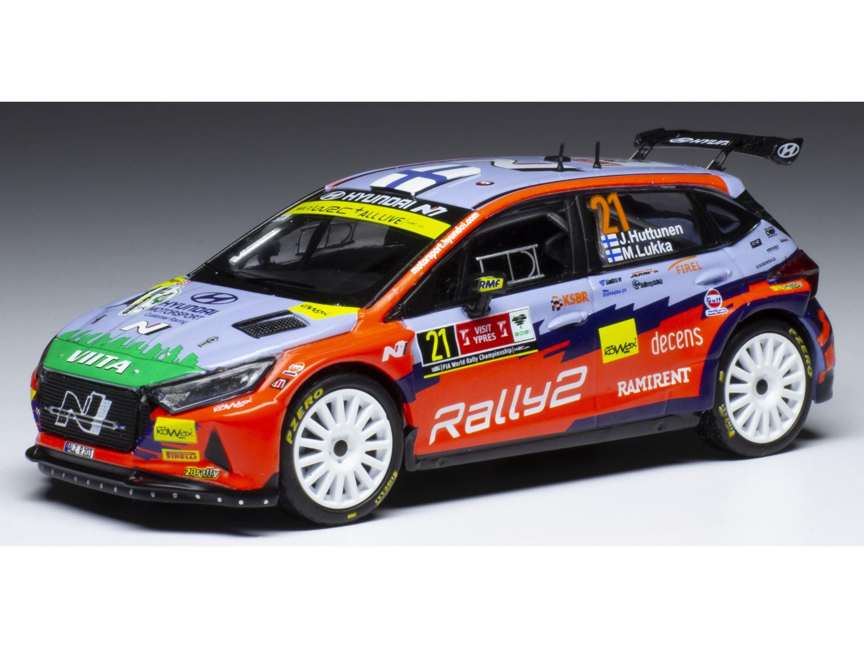 Hyundai i20 N Rally2 #21 Rally Ypres 2021 J.Huttunen/M.Lukka 1:43 Scale IXO Diecast Model Car-IXO-Diecast Model Centre