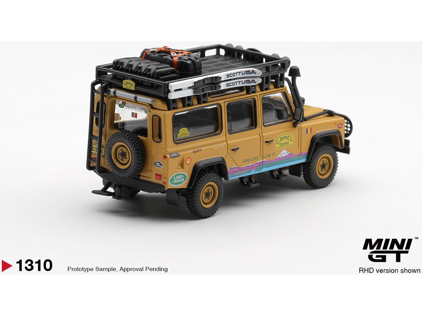 Land Rover Defender 110 1998 Camel Trophy Tierra Del Fuego CT.36 Romania (RHD) Blister Packaging 1:64 Scale Diecast Model Car – MINI GT-MINI GT-Diecast Model Centre