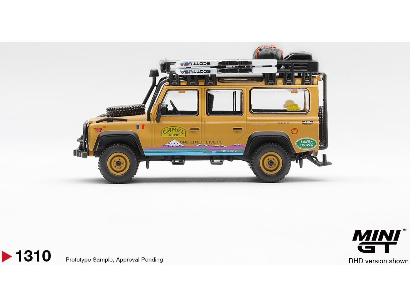 Land Rover Defender 110 1998 Camel Trophy Tierra Del Fuego CT.36 Romania (RHD) Blister Packaging 1:64 Scale Diecast Model Car – MINI GT-MINI GT-Diecast Model Centre