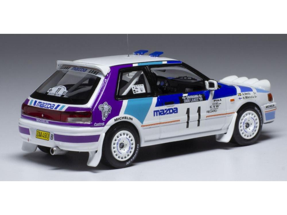Mazda 323 GTX #11 Mazda Rally Team Europe 1000 Lakes Rallye 1990 w/Lights H.Mikkola 1:43 Scale IXO Diecast Model Car-IXO-Diecast Model Centre