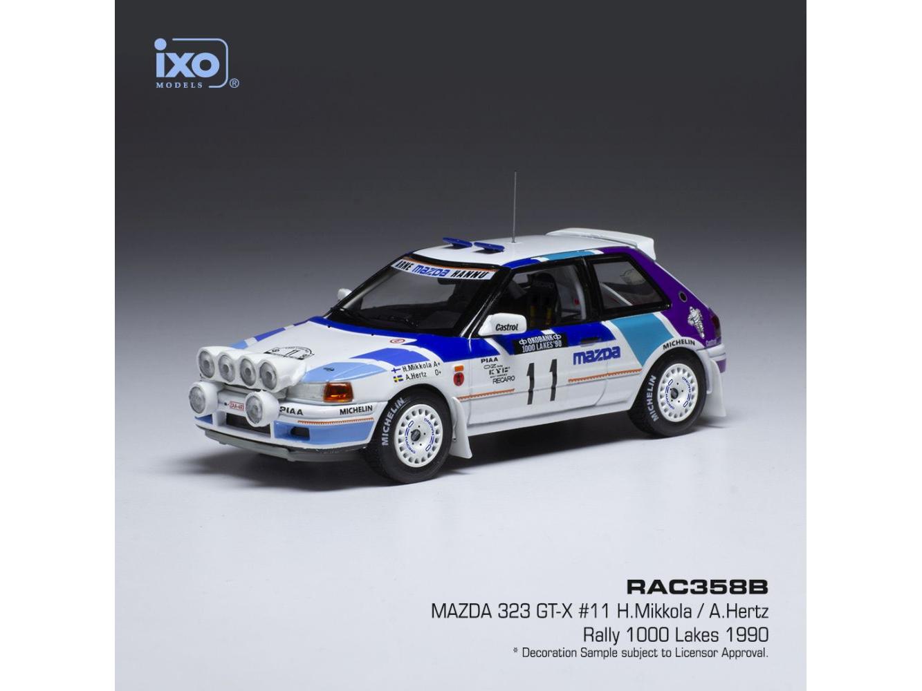 Mazda 323 GTX #11 Mazda Rally Team Europe 1000 Lakes Rallye 1990 w/Lights H.Mikkola 1:43 Scale IXO Diecast Model Car-IXO-Diecast Model Centre