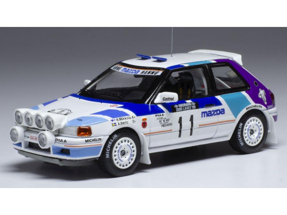 Mazda 323 GTX #11 Mazda Rally Team Europe 1000 Lakes Rallye 1990 w/Lights H.Mikkola 1:43 Scale IXO Diecast Model Car-IXO-Diecast Model Centre
