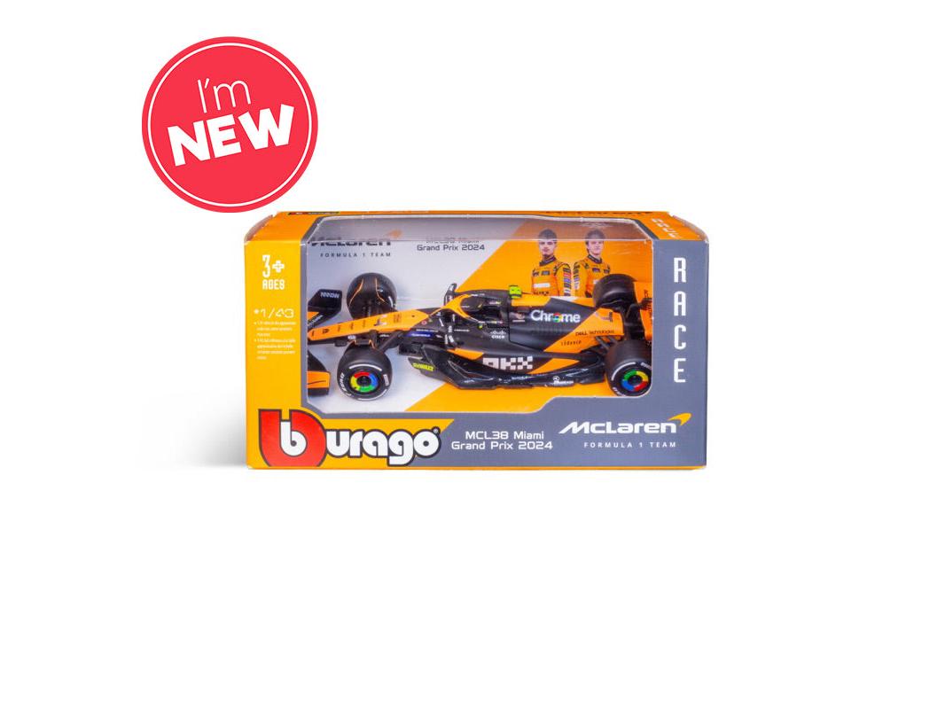 McLaren F1 Team MCL38 #4 F1 Miami GP 2024 Lando Norris 1:43 Scale Bburago Diecast Model