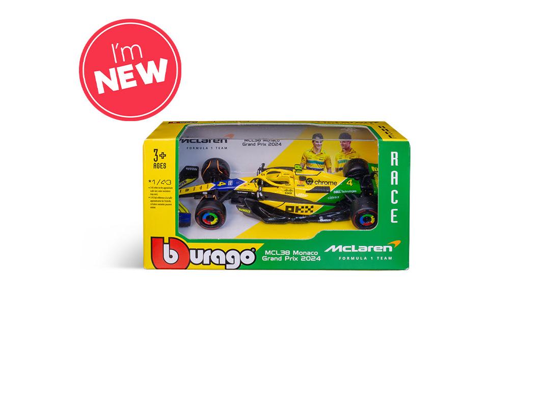 McLaren F1 Team MCL38 Senna Livery #4 F1 Monaco GP 2024 Lando Norris 1:43 Scale Bburago Diecast Model