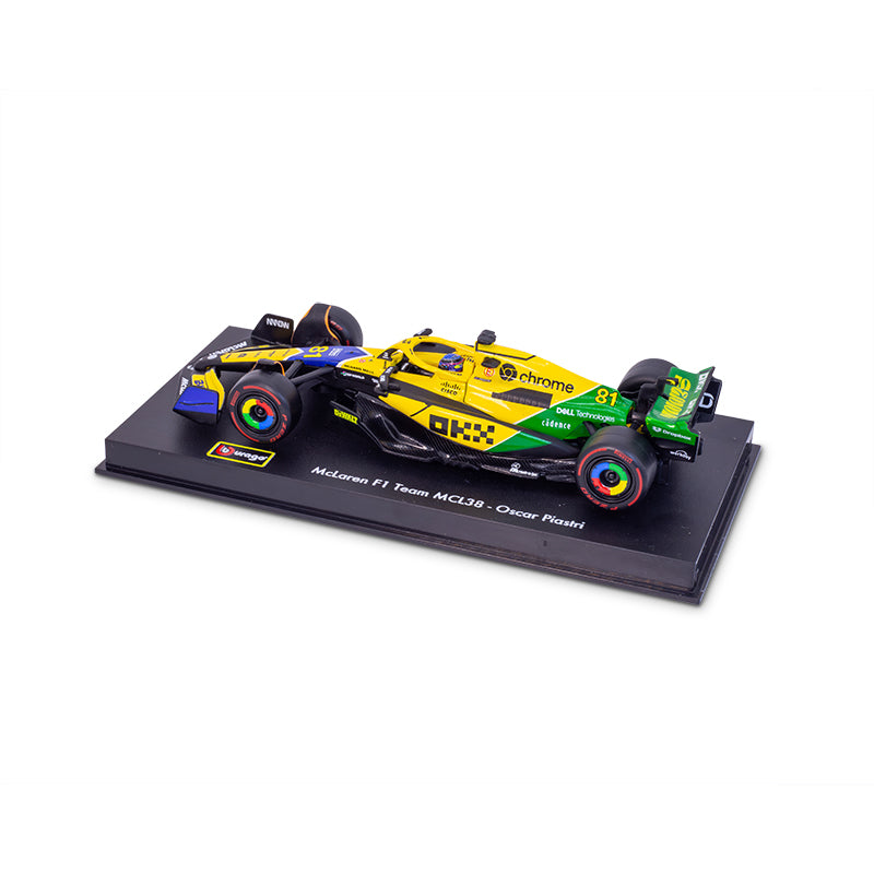 McLaren F1 Team MCL38 Senna Livery #81 F1 Monaco GP 2024 Oscar Piastri 1:43 Scale Bburago Model Car (w/helmet)