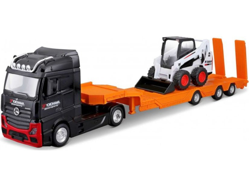 Mercedes-Benz Actros w/Lowloader and Bobcat 1:43 Scale Toy Truck