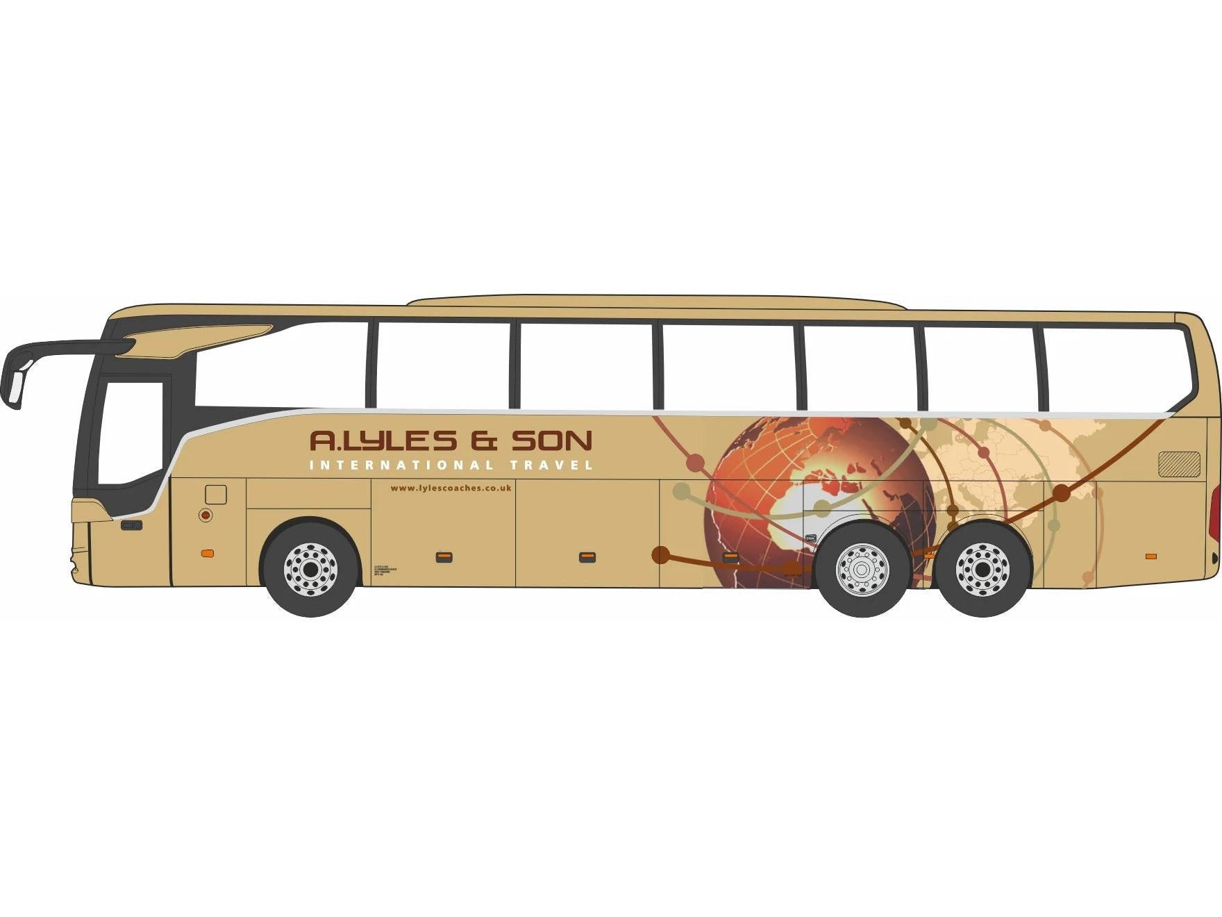 Mercedes Tourismo 3 Axle A. Lyles and Son 1:76 Scale Diecast Bus – Oxford Diecast-Oxford Diecast-Diecast Model Centre