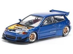 Pandem Civic EG6 Metallic Blue w/Open Bonnet 1:64 Scale Pop Race Diecast Model Car-Pop Race-Diecast Model Centre