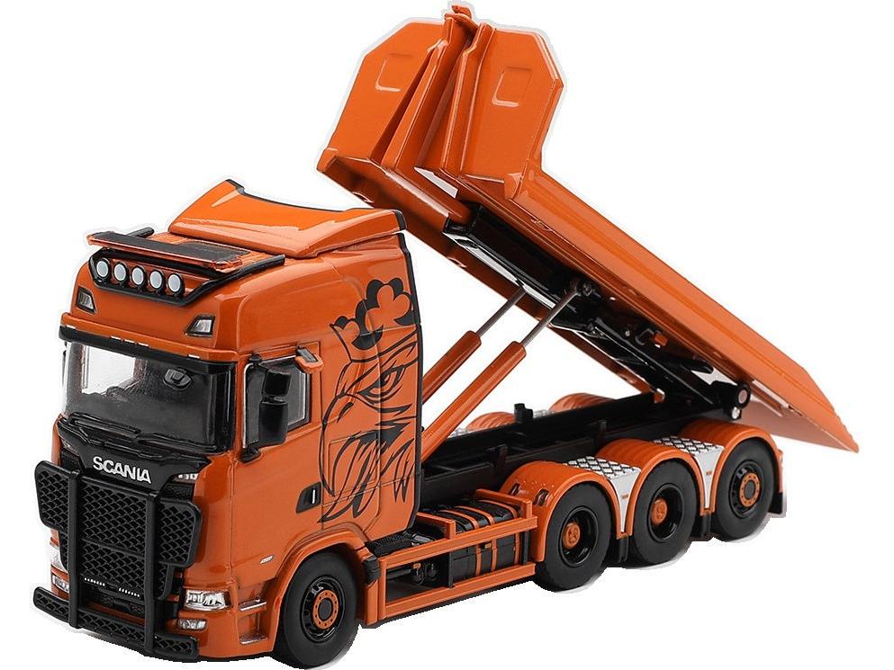 Scania 770S B8X4NA Hooklift Flatbed Orange (LHD) 1:64 Scale Diecast Truck – MINI GT-MINI GT-Diecast Model Centre