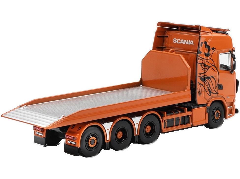 Scania 770S B8X4NA Hooklift Flatbed Orange (RHD) 1:64 Scale Diecast Truck – MINI GT-MINI GT-Diecast Model Centre