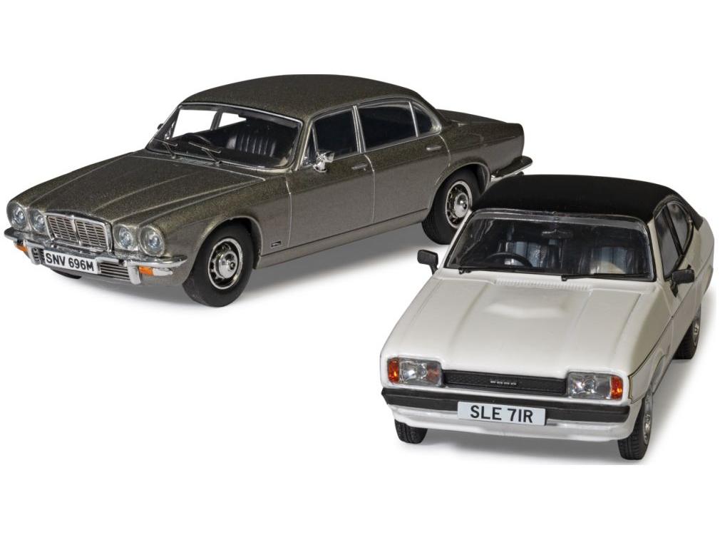 Screen Stars Ford Capri Mk2 2.0S Diamond White + Jaguar XJ6 Series 2 Silver 1:43 Scale Corgi Diecast Model-Corgi-Diecast Model Centre