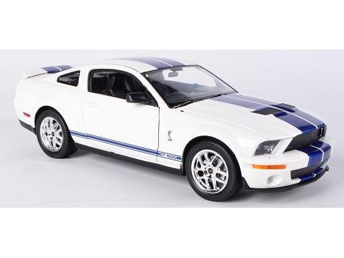 Shelby Cobra GT500 2007 White (Blue Stripe) 1:24 Scale Welly Diecast Model-Welly-Diecast Model Centre