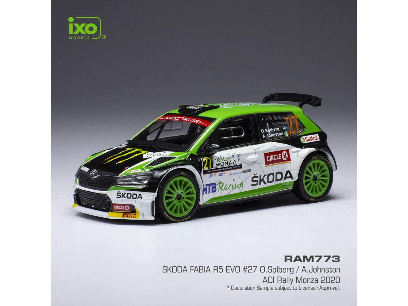 Skoda Fabia R5 Evo #27 WRC Rallye Monza 2020 O.Solberg/A.Johnston 1:43 Scale IXO Diecast Model Car-IXO-Diecast Model Centre