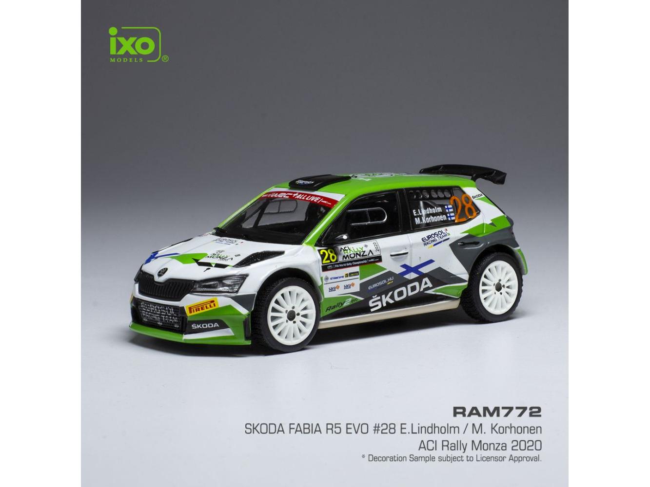 Skoda Fabia R5 Evo #28 WRC Rallye Monza 2020 E.Lindholm/M.Korhonen 1:43 Scale IXO Diecast Model Car-IXO-Diecast Model Centre