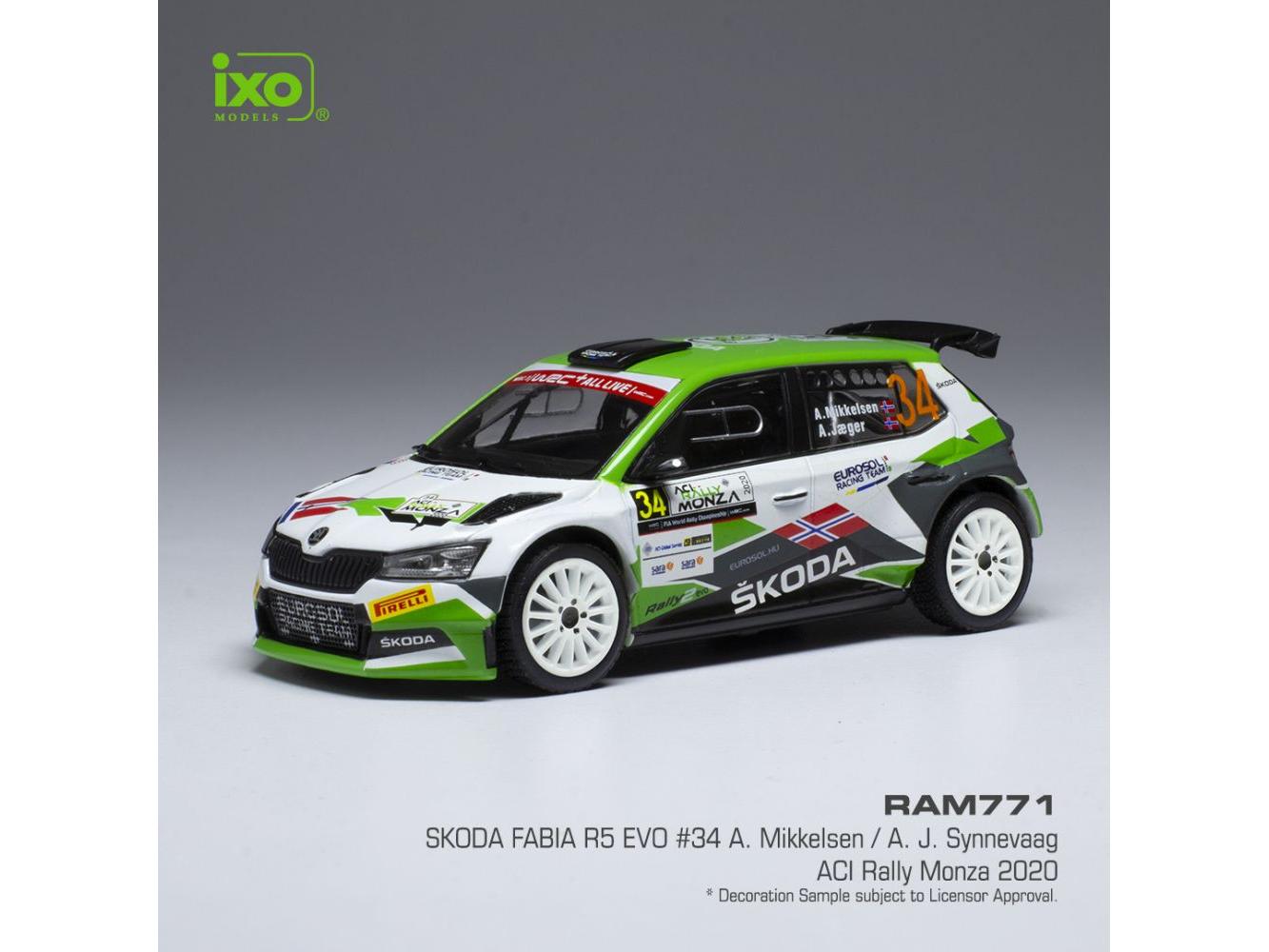 Skoda Fabia R5 Evo #34 WRC Rallye Monza 2020 A.Mikkelsen/A.Synnevaag 1:43 Scale IXO Diecast Model Car-IXO-Diecast Model Centre