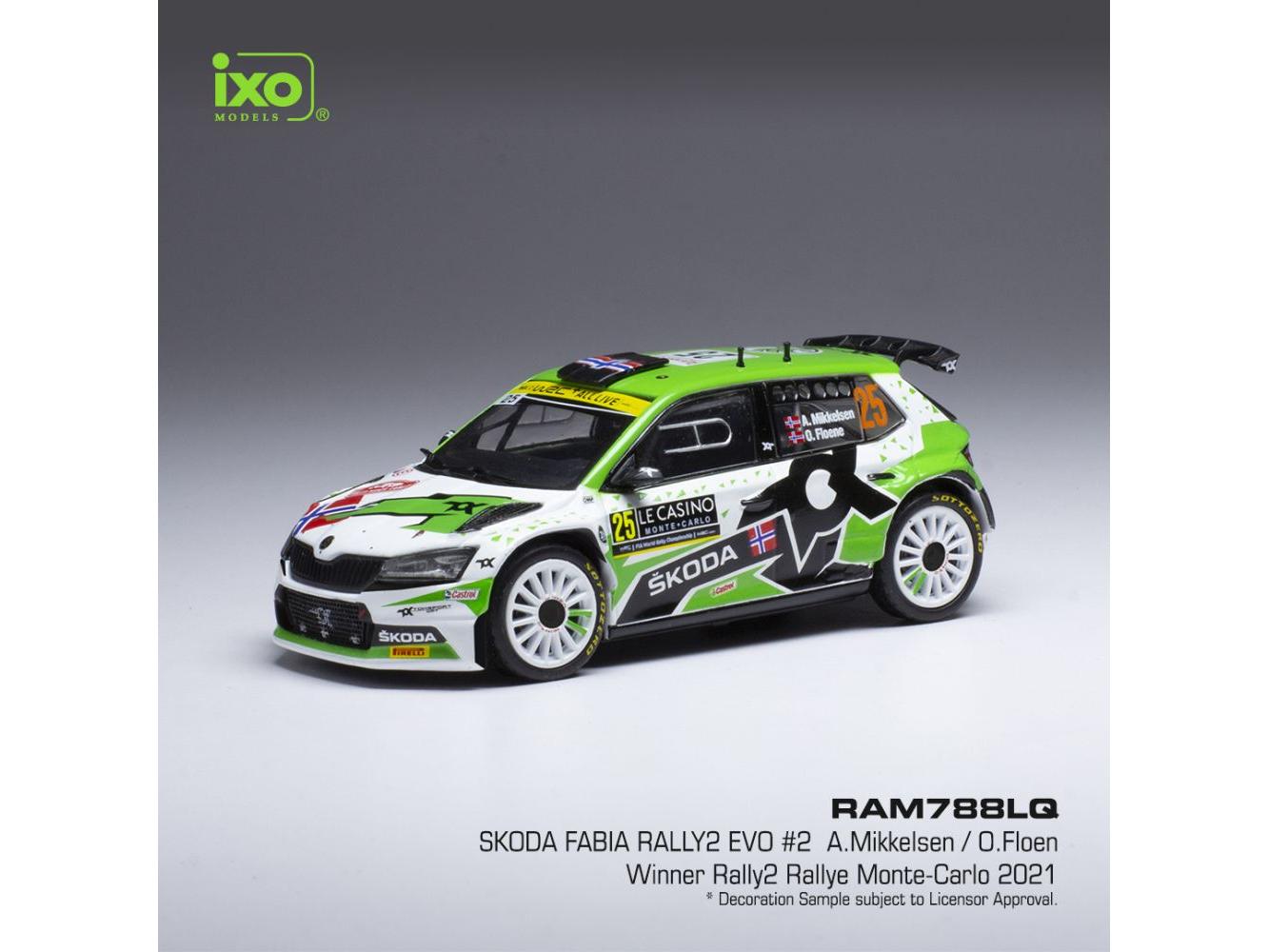 Skoda Fabia Rally2 EVO #25 Rally Monte Carlo 2021 A.Mikkelsen/O.Floene 1:43 Scale IXO Diecast Model Car-IXO-Diecast Model Centre