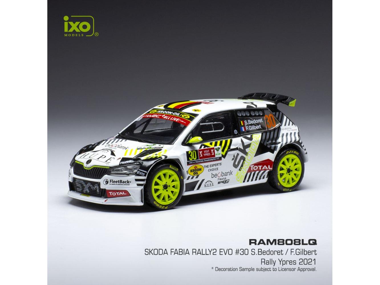 Skoda Fabia Rally2 EVO #30 Rally Ypres 2021 S.Bedoret/F.Gilbert 1:43 Scale IXO Diecast Model Car-IXO-Diecast Model Centre