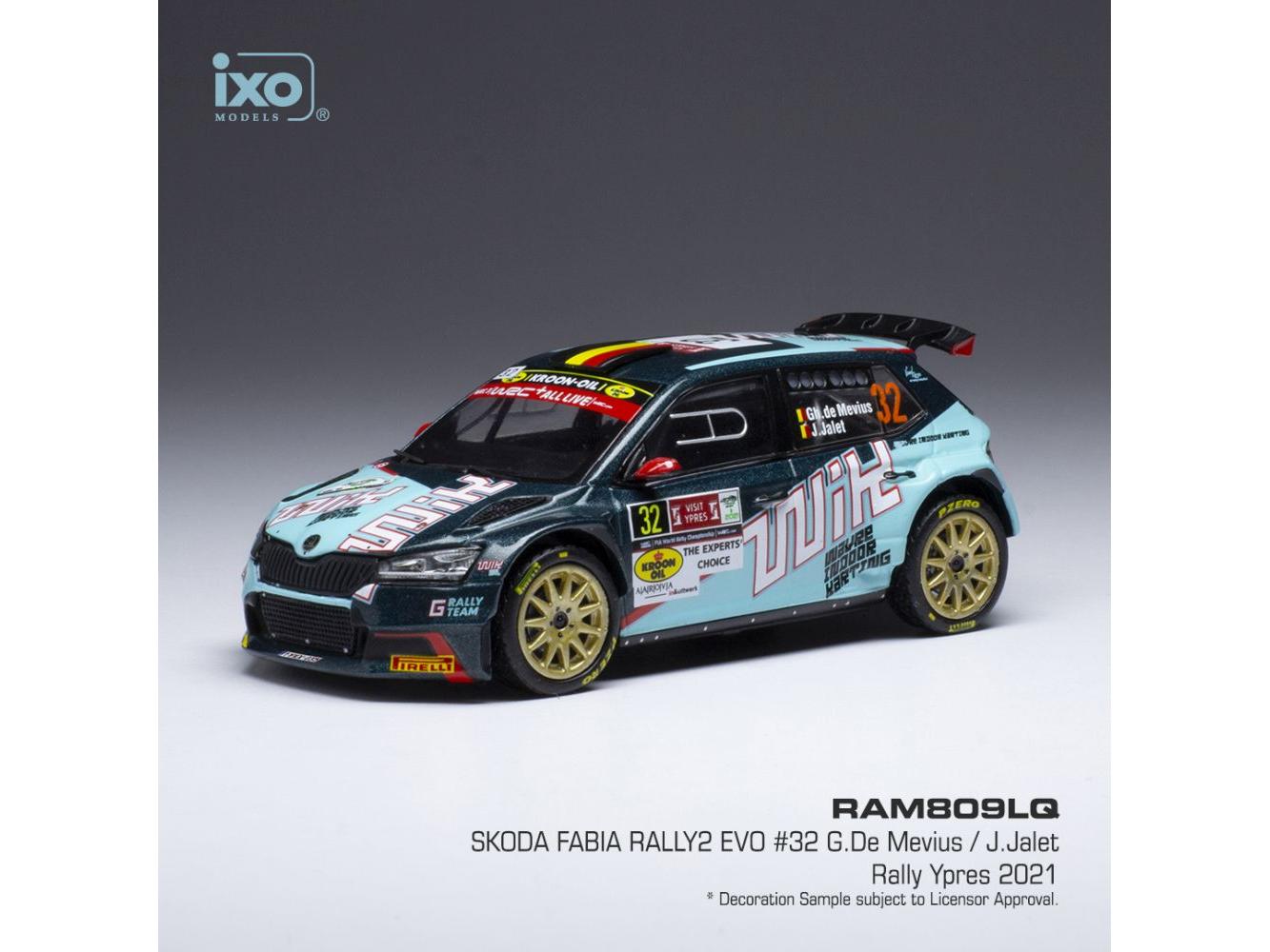 Skoda Fabia Rally2 EVO #32 Rally Ypres 2021 G.de Mevius/J.Jalet 1:43 Scale IXO Diecast Model Car-IXO-Diecast Model Centre