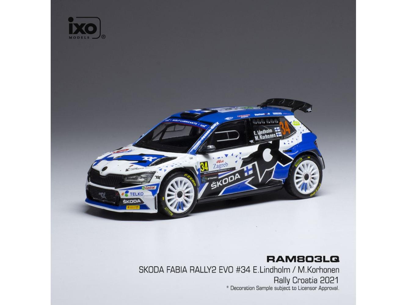 Skoda Fabia Rally2 EVO #34 Rally Croatia 2021 E.Lindholm/M.Korhonen 1:43 Scale IXO Diecast Model Car-IXO-Diecast Model Centre