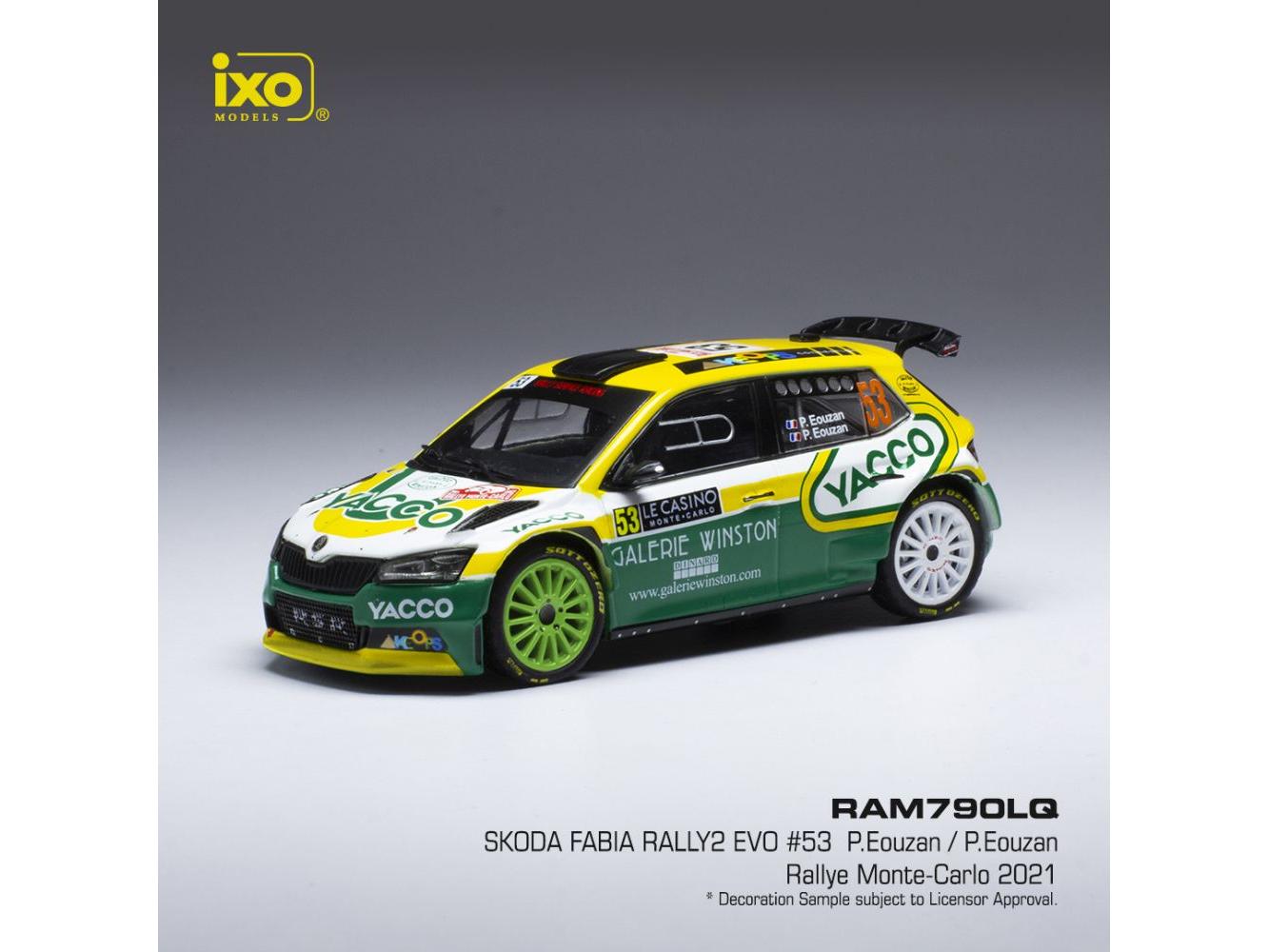 Skoda Fabia Rally2 EVO #53 Rally Monte Carlo 2021 P.Eouzan/P.Eouzan 1:43 Scale IXO Diecast Model Car-IXO-Diecast Model Centre