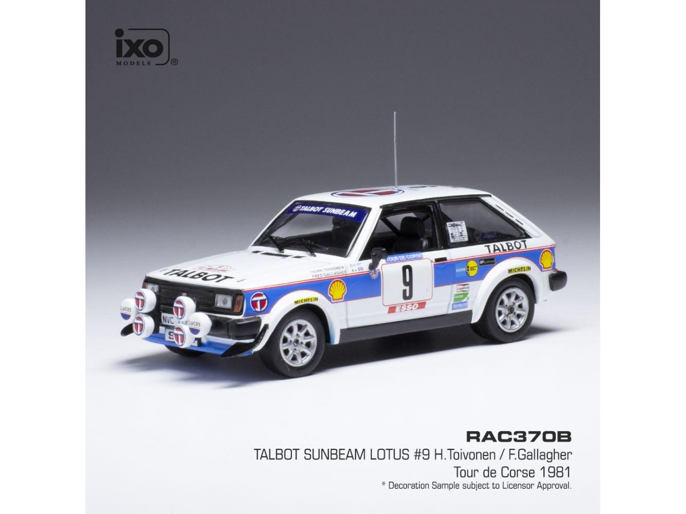 Talbot Sunbeam Lotus #9 Talbot Sport Tour de Corse 1981 H.Toivonen/F.Gallagher 1:43 Scale IXO Diecast Model Car-IXO-Diecast Model Centre