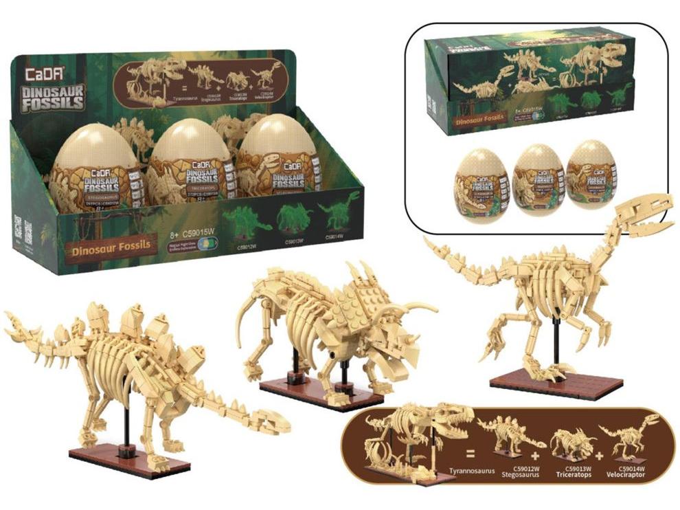 Tray of 3 Dinosaur Eggs w/Stegosaurus Triceratops/Velociraptor (825 pcs) Cada Kit-Cada-Diecast Model Centre