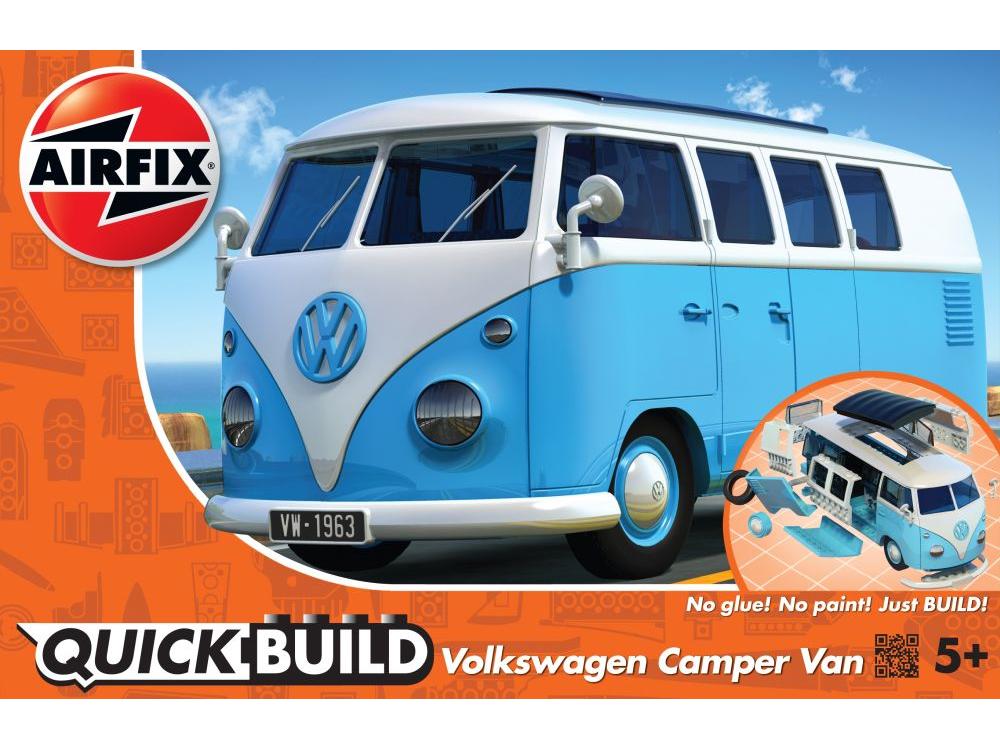 VW Camper Van Blue Airfix QUICKBUILD Plastic Kit-Airfix-Diecast Model Centre